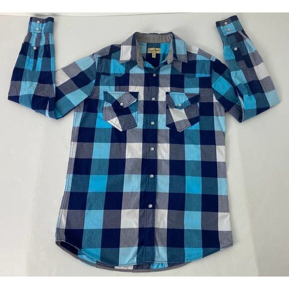 Chip & Pepper Checkered Blue Pearl Snap Shirt 100% Cotton - Men's Size Small - Picture 6 of 11